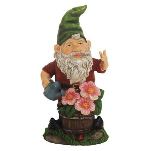 lot 1728 image: Northlight Gnome with Flowers Solar Powered Lighted Outdoor Garden Statue