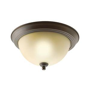 lot 1751 image: Kichler Lighting 8108OZ Transitional 2LT Flush Mount Fixture, Old Bronze Finish with Light Umber Etched Glass
