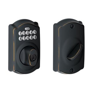 lot 1762 image: Schlage BE365VCAM716 Camelot Keypad Deadbolt, Aged Bronze