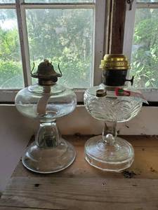 lot 1003 image: (2) Oil Lamps Missing Top Glass