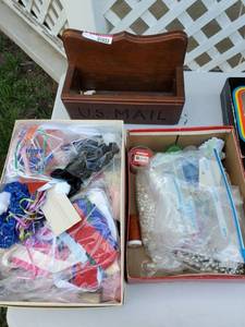 lot 1033 image: Wood US Mailbox, Beads, Ribbon