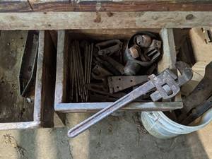 lot 1108 image: Contents Of Drawer, Clamps, Pipe Wrench And More