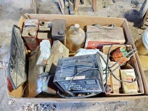 lot 1165 image: Sears Battery Charger, Old Oil Cans, Super Charger Electric Fencer