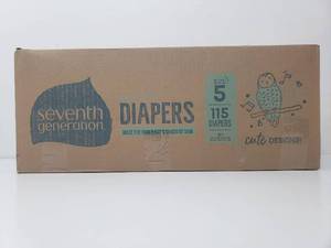lot 73112 image: Seventh Generation Sensitive Skin Baby Diapers with Animal Prints, Size 5, 115 Count
