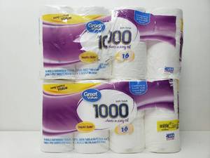 lot 73132 image: Great Value 1000 Bath Tissue Rolls, 16 count (2 pack)