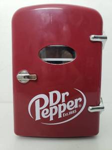 lot 73212 image: Dr Pepper Portable 6-can Mini Fridge, MIS135DRP, Burgundy