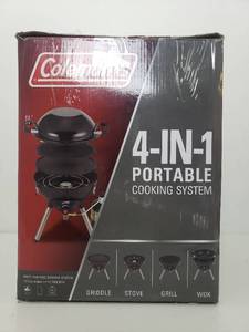 lot 73216 image: Coleman Gas Camping Stove 4 in 1 Portable Propane Cooking System, Black
