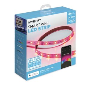 lot 73247 image: Merkury Innovations Color Changing Smart Wi-Fi LED Light Strip Kit - 180 Super Bright LEDs - 6.5 ft