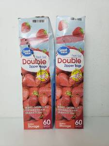 lot 73256 image: Great Value Fresh Seal Double Zipper Storage Bags, Gallon, 60 Count (2 pack)