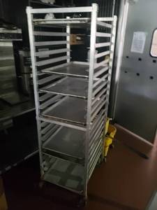 lot 4863 image: Aluminum sheet pan rack with (6) full size pans