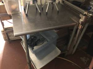 lot 4973 image: Stainless table with can opener