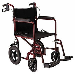 lot 3051 image: Medline Transport Wheelchair with Brakes, Red