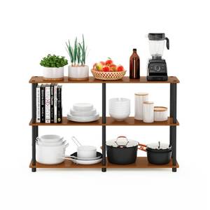lot 3087 image: Furinno Turn-N-Tube No-Tools 3-Tier Double Size Storage Display Rack, Light Cherry with Black