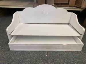 lot 3104 image: Doll Bed Complete with blankets, pillows, clothing, bears, etc.