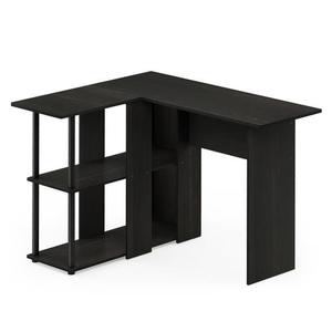 lot 3136 image: Furinno Abbott L-Shape Desk with Bookshelf, EspressoBlack
