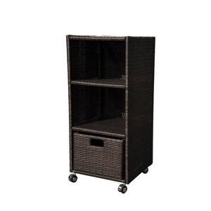 lot 3179 image: Island Retreat Wheeled Towel Shelf - Wicker Organizer for Pools and Spas, Patio Furniture