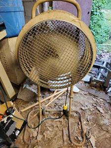 lot 32 image: Vintage Industrial Fan Tested and Working. on Stand with Wheels