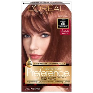 lot 1560 image: LOreal Paris Superior Preference Fade-Defying Shine Permanent Hair Color, 6R Light Auburn, 1 kit