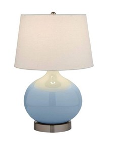 lot 11 image: Amazon Brand Stone & Beam Ceramic Bedside Table Lamp With Light Bulb And White Shade, 20H, Slate Blue
