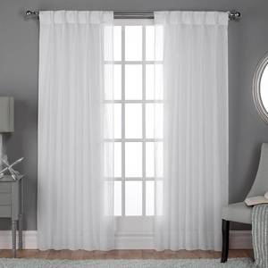 lot 13 image: Exclusive Home Curtains Belgian Textured Linen Look Jacquard Sheer Pinch Pleat Curtain Panel Pair, 108 Length, Winter White, 2 Piece