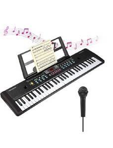 lot 28 image: CHUYANG 61 Keys Keyboard Piano, Electronic Digital Piano with Built-In Speaker, Microphone, Sheet Stand and Power Supply, Portable Keyboard Gift Teaching Toy for Beginners