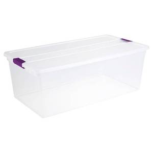 lot 73 image: Sterilite 110qt Clear View Storage Bin with Latch Purple