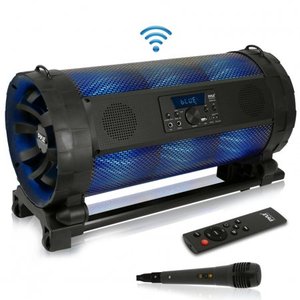 lot 136 image: Portable Bluetooth Boombox Stereo System - 600 W Digital Outdoor Wireless Loud Speaker wLED Lights, FM Radio, MP3 Player, USB, Wheels, wKaraoke Microphone, Remote Control - Pyle PBMSPG198 (Renewed)