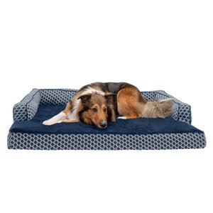 lot 176 image: FurHaven Pet Dog Bed Cooling Gel Memory Foam Orthopedic Plush & Decor Comfy Couch Pet Bed for Dogs & Cats, Diamond Blue, Jumbo