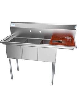 lot 178 image: KoolMore 3 Compartment Stainless Steel NSF Commercial Kitchen Sink with Drainboard - Bowl Size 12 x 16 x 10, Silver