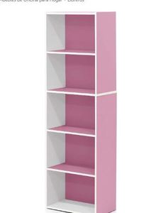 lot 67 image: pink Furinno 11055 5-Tier Reversible Color Open Shelf Bookcase
