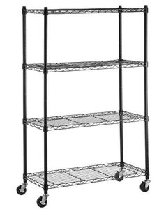 lot 82 image: Amazonbasics 4-shelf Shelving Unit On 3 Casters, Chrome .