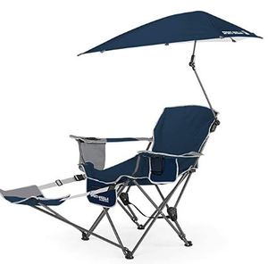 lot 87 image: Sport Brella 3 Position Recliner Chair with Removable Umbrella and Footrest, Midnight Blue