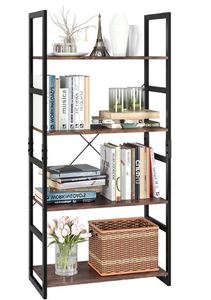 lot 124 image: Homfa Bookshelf Rack 4 Tier Vintage Bookcase Shelf Storage Organizer Modern Wood Look Accent Metal Frame Furniture Home Office