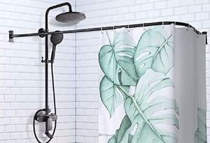 lot 137 image: PrettyHome L Shapaed Bathroom Bathtub Corner Shower Curtain Rod Large Space 28x68,Black Finished