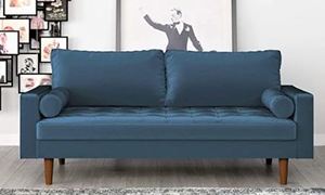 lot 179 image: Container Furniture Direct S5455 Mid Century Modern Velvet Upholstered Tufted Living Room Loveseat, 57.87, Space Blue