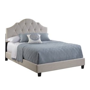 lot 188 image: Accentrics Home Queen Scalloped Tufted Fabric Upholstered Headboard Frame, Cream