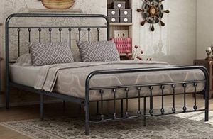 lot 214 image: Victorian Vintage Style Platform Metal Bed Frame Foundation Headboard Footboard Heavy Duty Steel Slabs Queen Size (Black Sanded, Queen)