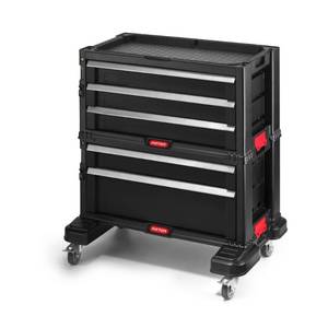 lot 5961 image: Keter 5 Drawer Modular Tool Storage, Plastic Resin Tool Chest, Black