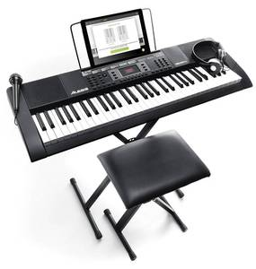 lot 5963 image: 61-key Portable Keyboard With Builtin Speakers Headphones Microphone Piano Stand