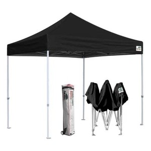 lot 5966 image: Eurmax 10x10 Ez Pop-up Canopy Tent with 4 Removable Side Walls and Roller Bag, Bonus 4 SandBags, Black