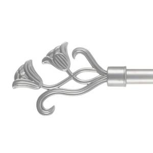lot 5983 image: 66 in. - 144 in. Telescoping 34 in. Dia Single Curtain Rod in Silver with Floral Finial
