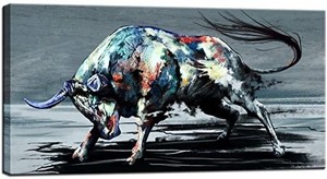 lot 5997 image: Cool Animal Canvas Wall Art Fighting Bull Painting