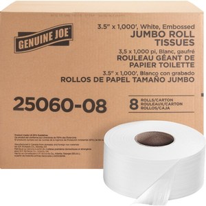 lot 1930 image: Genuine Joe, GJO2506008, Jumbo Dispenser Roll Bath Tissue, 8  Carton, White