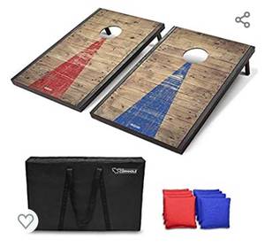 lot 7971 image: Gosports Classic Cornhole Set With Rustic Wood Finish  Includes 8 Bags, Carry