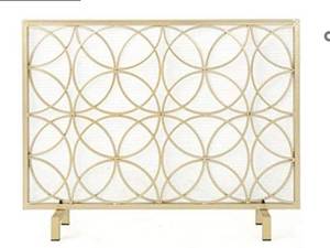 lot 7984 image: Christopher Knight Valeno Single Panel Gold Iron Fireplace Screen