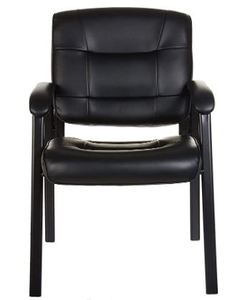 lot 4575 image: Amazonbasics Classic Leather Office Desk Guest Chair With Metal Frame - Black