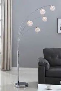 lot 7919 image: Artiva USA Manhattan 84-inch Modern Chrome 5-arch Crystal Ball Floor Lamp with Dimmer