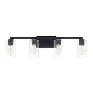 lot 1505 image: Capital Lighting Ravenwood - Four Light Bath Vanity, Black Iron Finish with Clear Seeded Glass