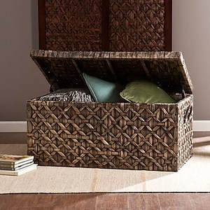 lot 1526 image: Southern Enterprises Water Hyacinth Trunk Coffee Table in Blackwash
