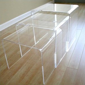 lot 1548 image: 3 Piece Acrylic Nesting Table Set Display Stands - Baxton Studio